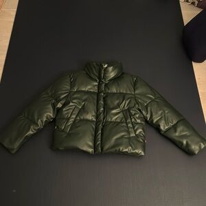 Levi’s Dark Spruce Faux Leather Puffer Jacket, large,